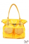Designer Inspired Handbag w/ Dual Decorative Front Pockets, And Rhinestone Lock Accent.