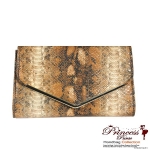 Original Chic Snake Skin Evening Bag w/ Gold Tone Trim On Front Flap Closure And Shoulder Strap