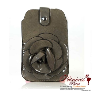 Fashionable Cellphone Holder w/ Flower Adornment And Front Strap Snap Closure