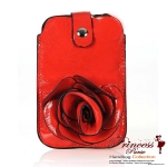 Fashionable Cellphone Holder w/ Flower Adornment And Front Strap Snap Closure