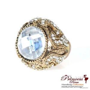 Stylish And Bold Crystal Center Ring w/ Small Rhinestone Encrusted Body Accent