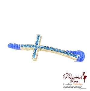 Stylish Cyrstal Bead Bracelet w/ Rhinestone Cross Accent.