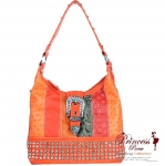 Chic and Fashionable Multi Pattern Hand Bag w/ Rhinestone Decoration and Flap over Buckle Closure