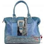 Chic and Fashionable Multi Pattern Hand Bag w/ Rhinestone Decoration and Flap over Buckle Closure