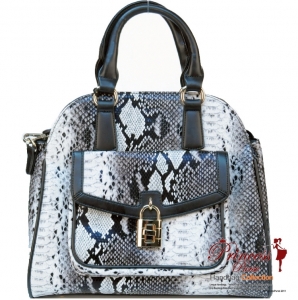 Designer Inspired Snake Skin Leatherette Hand Bag with Locket Accent.