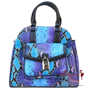 Designer Inspired Snake Skin Leatherette Hand Bag with Locket Accent.