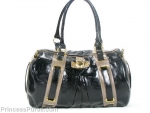 2721blk-Marc Jacob inspired, big saddle 2-tone metallic leather handbag