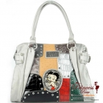 Original Betty Boop Handbag w/ Muti Texture Pattern and Rhinestone Decor.