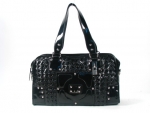 Designer Inspired Leatherette Woven Handbag w/ Silver Lock