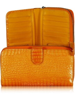 Designer Inspired Glistening Crocskin-like Clutch Wallet w/ Genuine Leather Interior