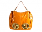 Guess Inspired Shiny Sporty Handbag with Belt and Gold-toned Buckles