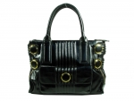Gucci Inspired Satchel Handbag with Gold-toned Circle Accents