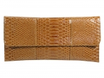 Designer Inspired Long Clutch Purse w/Snakeskin Texture and Rectangular Flap