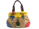 Valentino Inspired Multicolor Croco Tote with Frontal Zipper and Center Medallion
