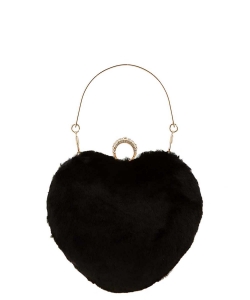 Fur Heart Top Handle Bag 6717 BLACK