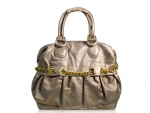 Designer Inspired Stylish  Hobo Handbag w/ Gold-toned Chain Drawstring