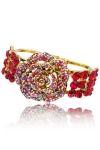 2.5" Super Fab Gold-toned Flower Bracelet Embellished w/ Stylish Rhinestones