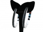 Fashionable 2.5" Silver-toned Metal Loop Earrings w/ Two Line Black Rhinestones