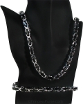 22" Stainless Steel Silver & Black Byzantine Link Mens Necklace & Bracelet Set
