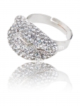 Slick Silver-toned Ring w/ Classy Crystal Clear Rhinestones Accent