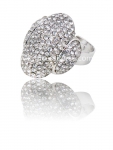 Classy Silver-toned Ring w/ Shiny Crystal Clear Rhinestones Accent