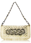 Designer Inspired Woven Style Clutch Purse w/ Criss-cross Chain Pattern on Front