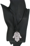 30" Cool Leatherette Black Necklace w/ Hand Pendant
