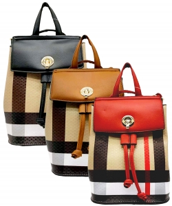 Package of 6 Pieces Plaid Check Convertible Backpack BT2708