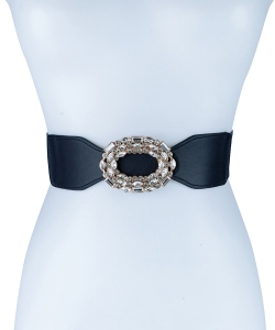 Stretchable Belt With Oval Rhinestone Buckle BT320073 NAVY