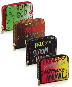 Package of 12 Pieces Multi Graffiti Print Accordion Card Holder Wallet GP017PP