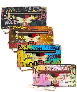 Package of 8 Pieces Graffiti Queen Bee Stripe Clutch Wallet Wristlet GP036B