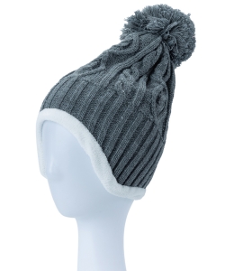 CABLE KNIT EAR COVER BEANIE HA320114 GRAY