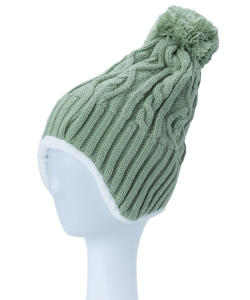 CABLE KNIT EAR COVER BEANIE HA320114 SAGE