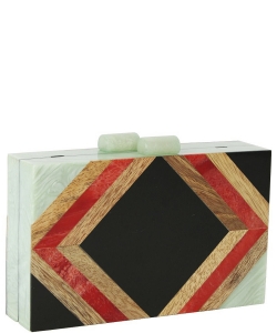 Fashion Multi Color Pattern Marble Wood Acrylic Clutch Handbag HBG-104495