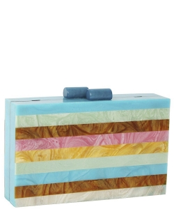 Multi Color Stripe Horizontal Pattern Marble Acrylic Clutch Handbag HBG-104497