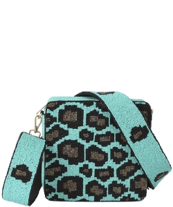 Fully Beaded Animal Spot Design Crossbody Bag HBG-104535