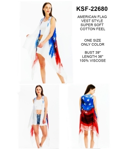 Package of 6 American Flag Print Long Vest Kimono  KSF-22680