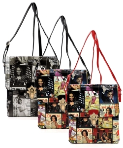 Package of 6 Pieces Magazine Cover Collage Flap Crossbody Bag OA2592