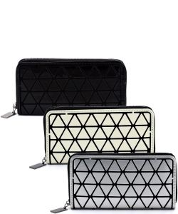 Package of 6 Pieces Geometric Checker Zip Around Wallet PG021A