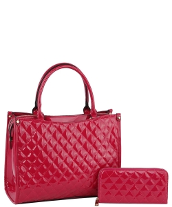 Glossy Quilted 2-in-1 Satchel QFS0046W FUSHIA