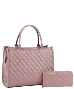 Glossy Quilted 2-in-1 Satchel QFS0046W MAUVE