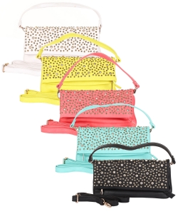 Package of 6 Pieces Studded Fold Over Clutch Cross Body Bag T-893