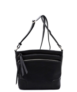 All-In-One Tassel Detailed Crossbody Bag/ Messenger Bag with Double-zipped front compartment WU059 BLACK