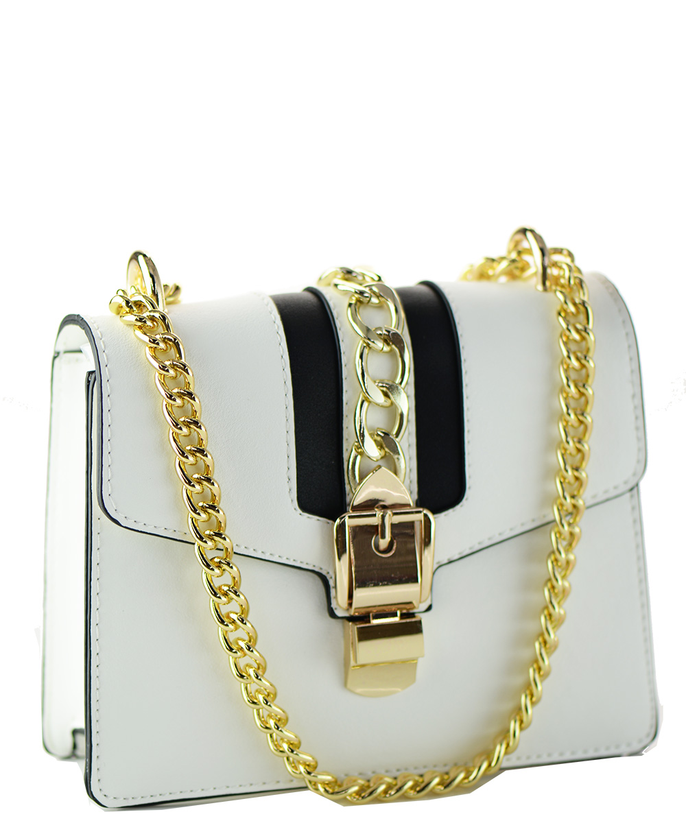 Women&#39;s Belt lock Chain Handbags Matte Color 6111 WHITE