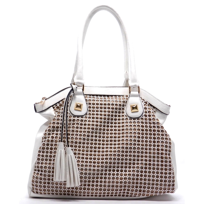 Laser Cut Tote Bag - White: Wholesale Handbags | Fashion Handbags ...