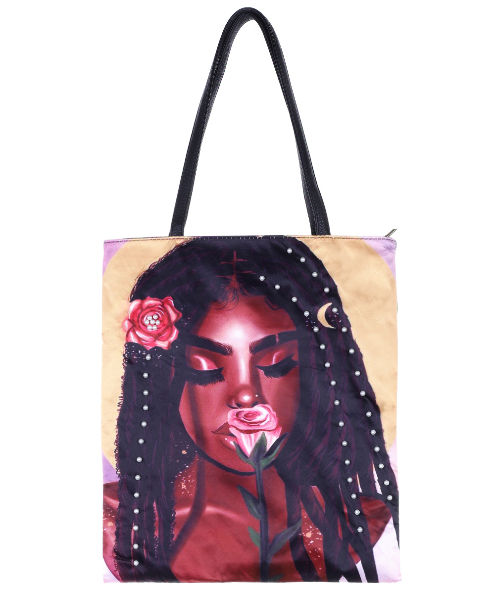 Women Print Sequined Tote Bag A039PP