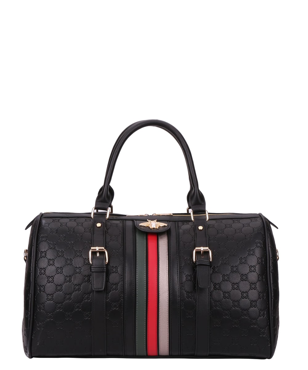 Bee Accent Quilted Duffle Handbag DM-8585 BLACK