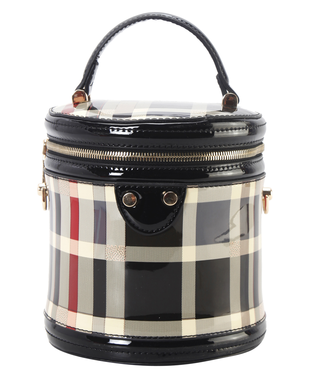Patent Leather Checkered Cylinder Bag GZT8121 black: Wholesale Handbags | Fashion Handbags ...