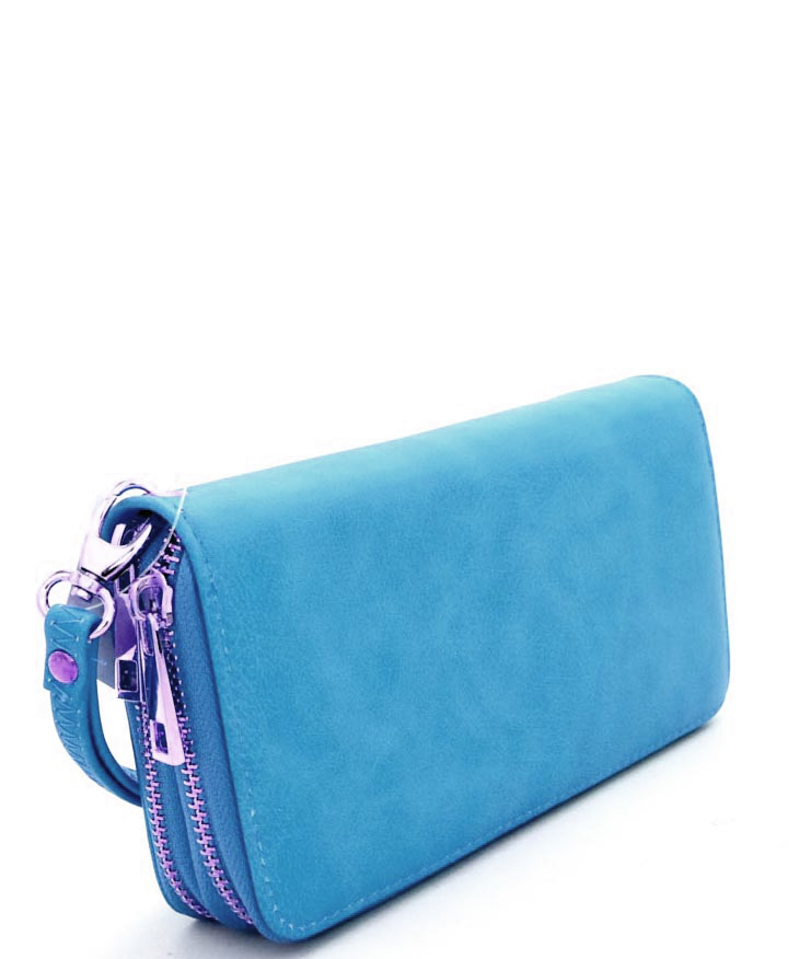 Simple Double Zip-Around Wallet LP0012 TEAL: Wholesale Handbags ...