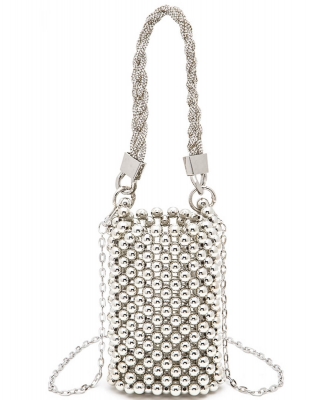 Braided Shiny Beads Top Handle Swing Clutch Bag 018